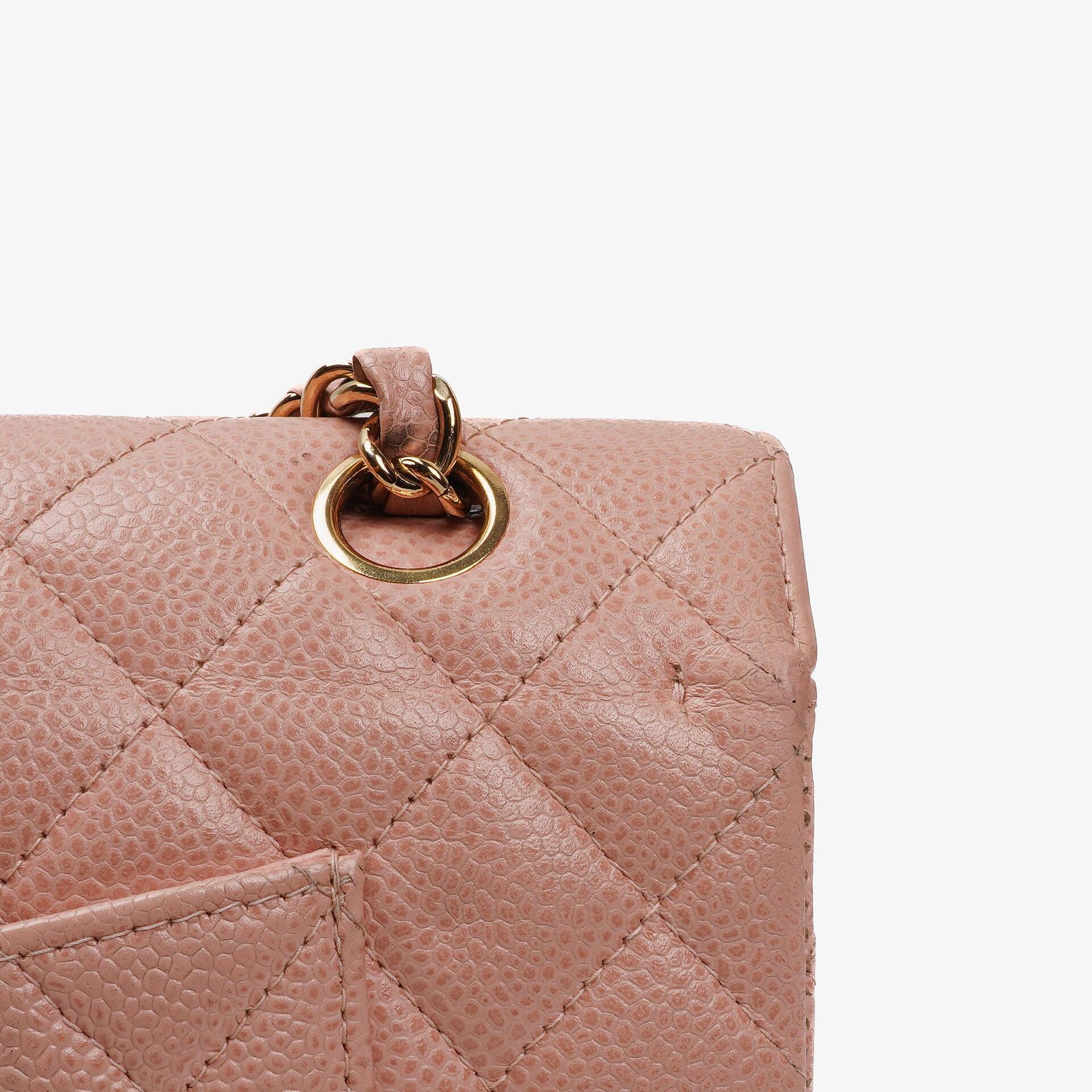 Chanel Medium Classic Double Flap Tasche Rosa gestepptes Kaviarleder mit 24K vergoldeter Hardware