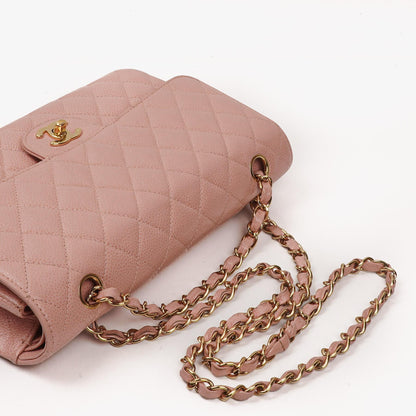 Chanel Medium Classic Double Flap Tasche Rosa gestepptes Kaviarleder mit 24K vergoldeter Hardware