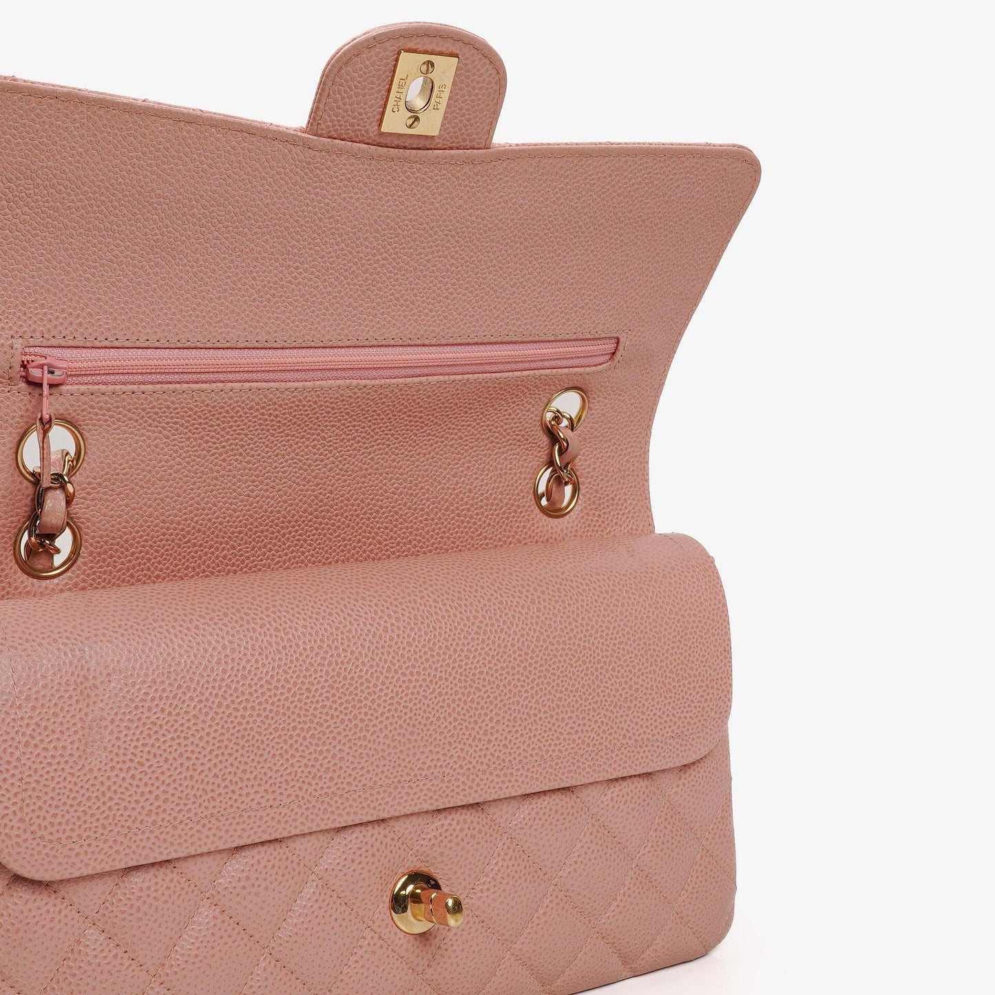 Chanel Medium Classic Double Flap Tasche Rosa gestepptes Kaviarleder mit 24K vergoldeter Hardware