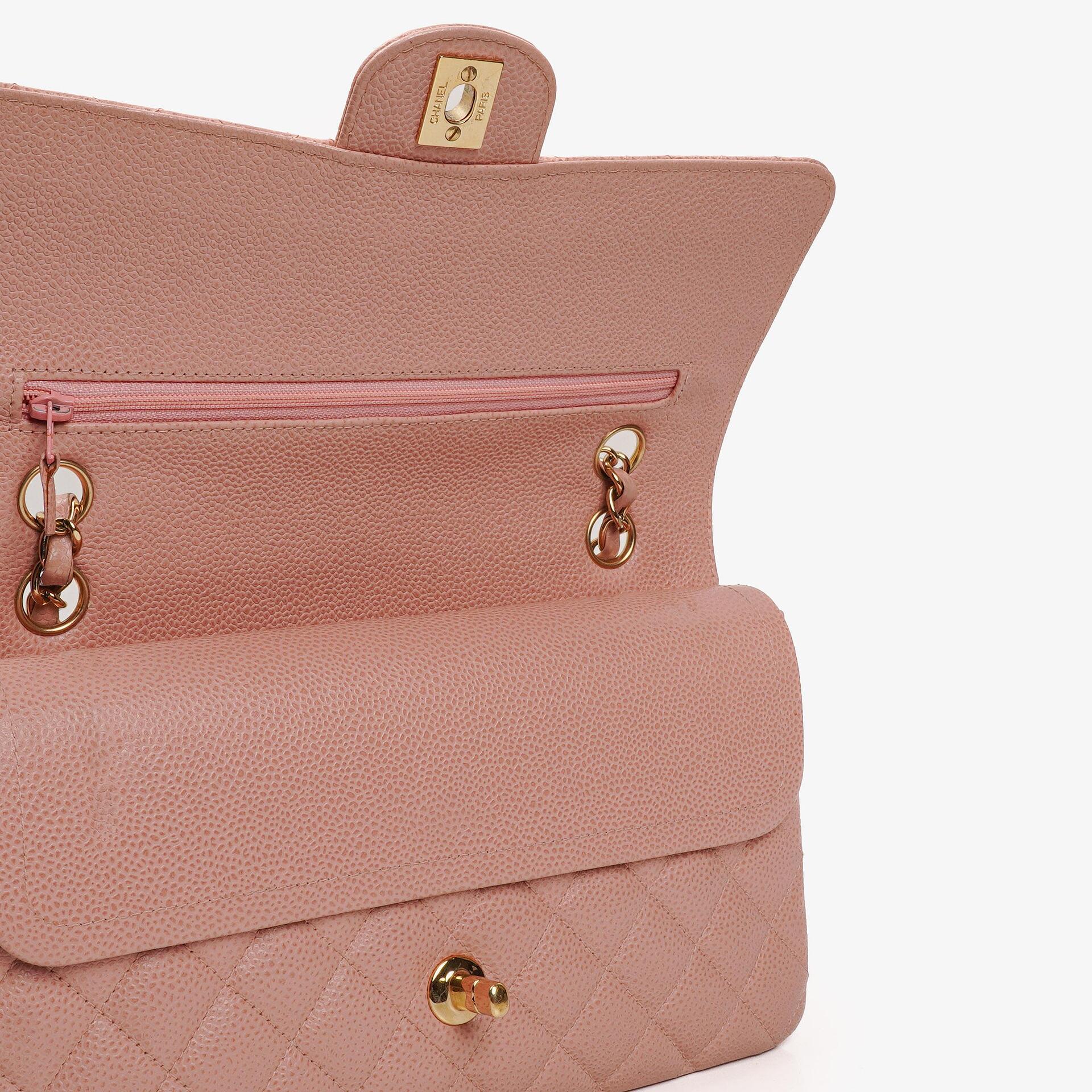 Chanel Medium Classic Double Flap Tasche Rosa gestepptes Kaviarleder mit 24K vergoldeter Hardware