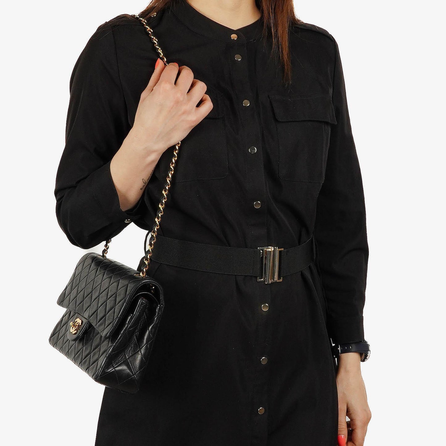 Chanel Medium Classic Double Flap Tasche aus Lammleder mit 24K vergoldeter Hardware