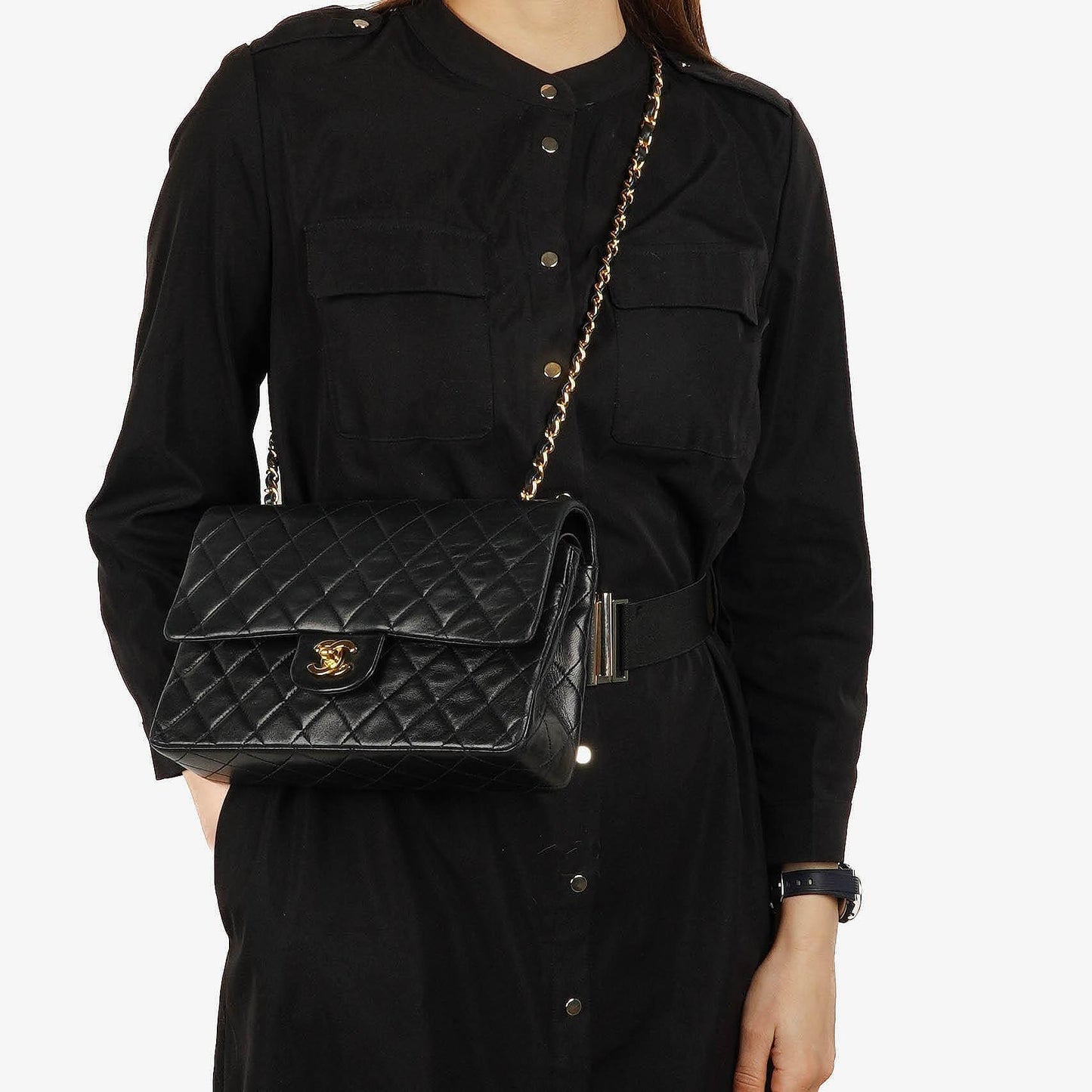 Chanel Medium Classic Double Flap Tasche aus Lammleder mit 24K vergoldeter Hardware