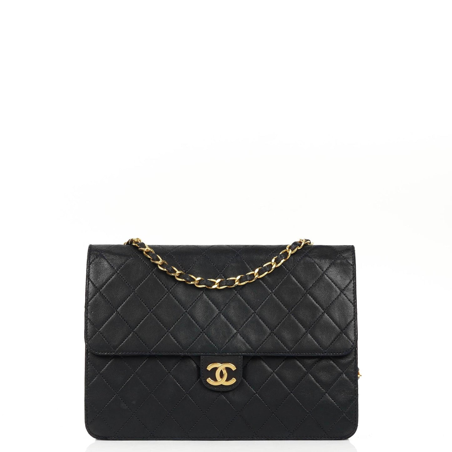 Chanel Medium Classic Single Flap Bag aus marineblauem gestepptem Lammleder mit 24K goldplattierten Beschlägen