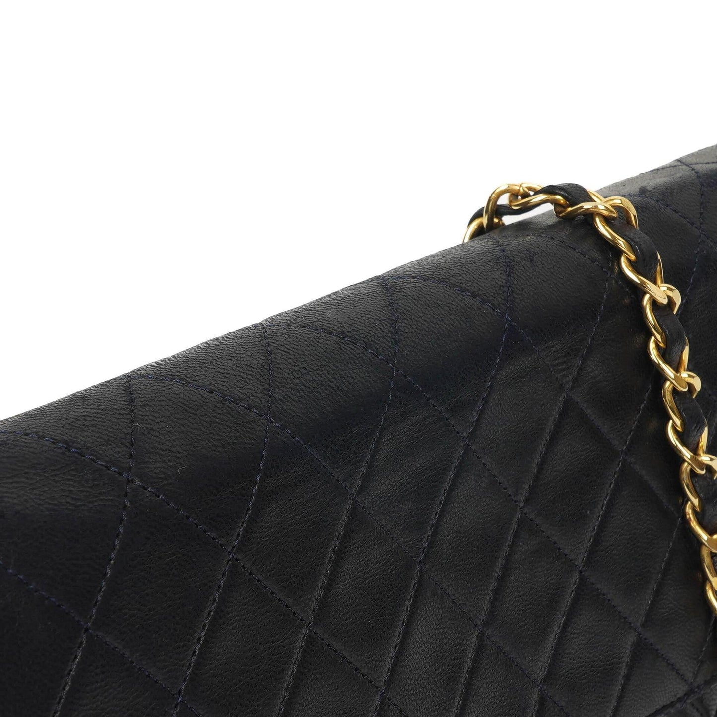 Chanel Medium Classic Single Flap Bag aus marineblauem gestepptem Lammleder mit 24K goldplattierten Beschlägen