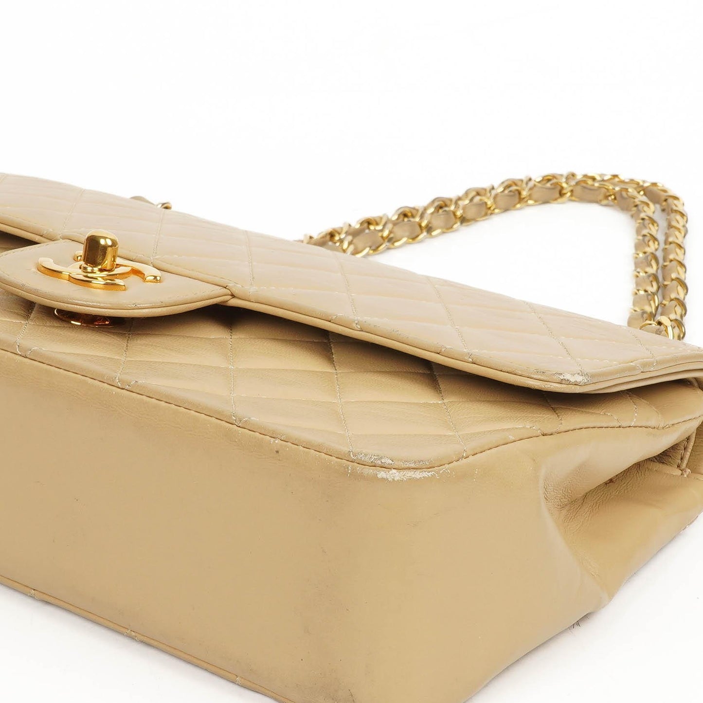 Chanel Mittlere klassische gesteppte Lammleder Doppelklappen-Tasche mit 24K goldplattierter Hardware