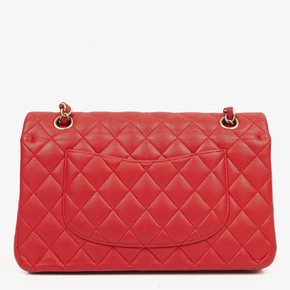 Chanel Medium Classic Rot Stepp-Leder Double Flap Tasche mit Goldfarbener Hardware