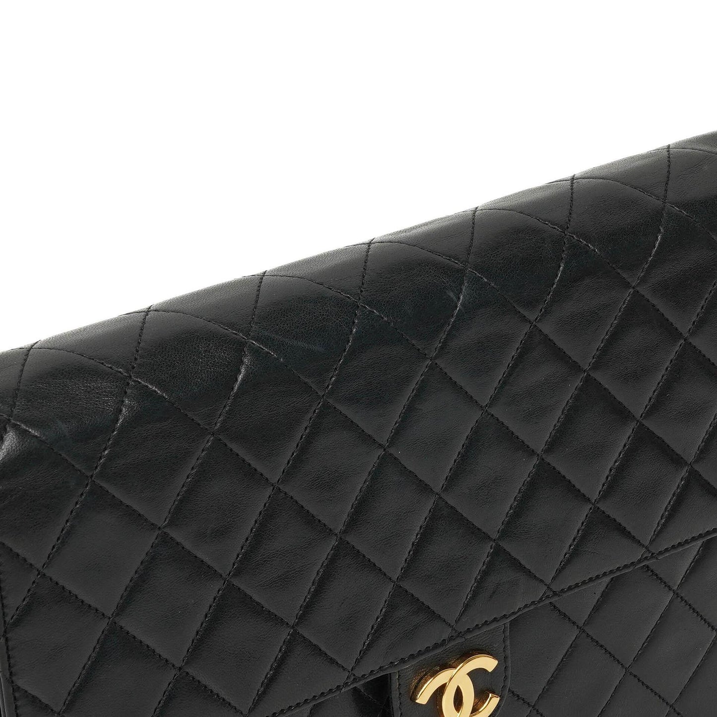 Chanel Mittlere klassische Einzelklappen-Tasche Schwarz gestepptes Lammleder mit 24K goldplattierter Hardware