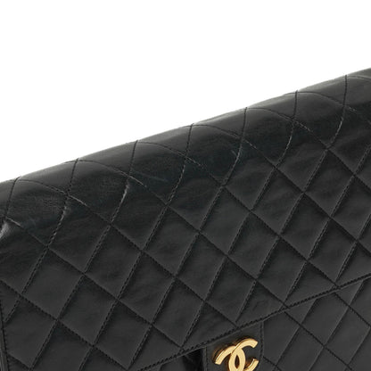 Chanel Mittlere klassische Einzelklappen-Tasche Schwarz gestepptes Lammleder mit 24K goldplattierter Hardware