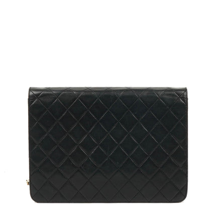 Chanel Mittlere klassische Einzelklappen-Tasche Schwarz gestepptes Lammleder mit 24K goldplattierter Hardware