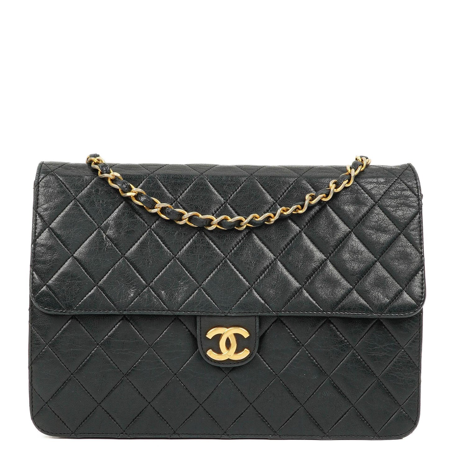Chanel Medium Classic Einzelklappentasche Schwarz Gepolstertes Lammleder Mit 24K vergoldeter Hardware