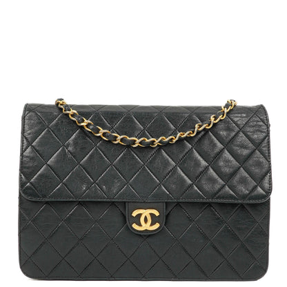 Chanel Medium Classic Einzelklappentasche Schwarz Gepolstertes Lammleder Mit 24K vergoldeter Hardware