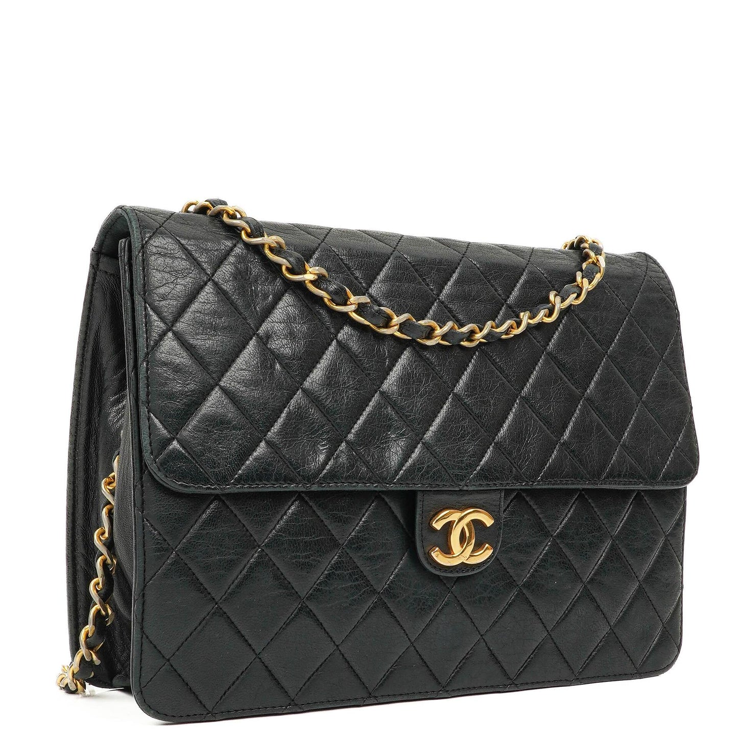 Chanel Medium Classic Einzelklappentasche Schwarz Gepolstertes Lammleder Mit 24K vergoldeter Hardware