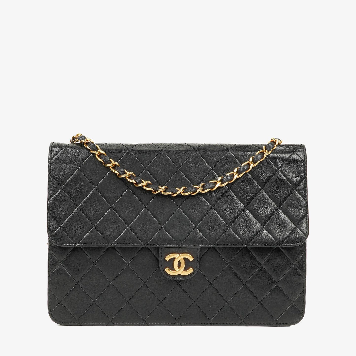 Chanel Medium Classic Single Flap Tasche aus schwarzem gestepptem Lammleder mit 24K vergoldeter Hardware