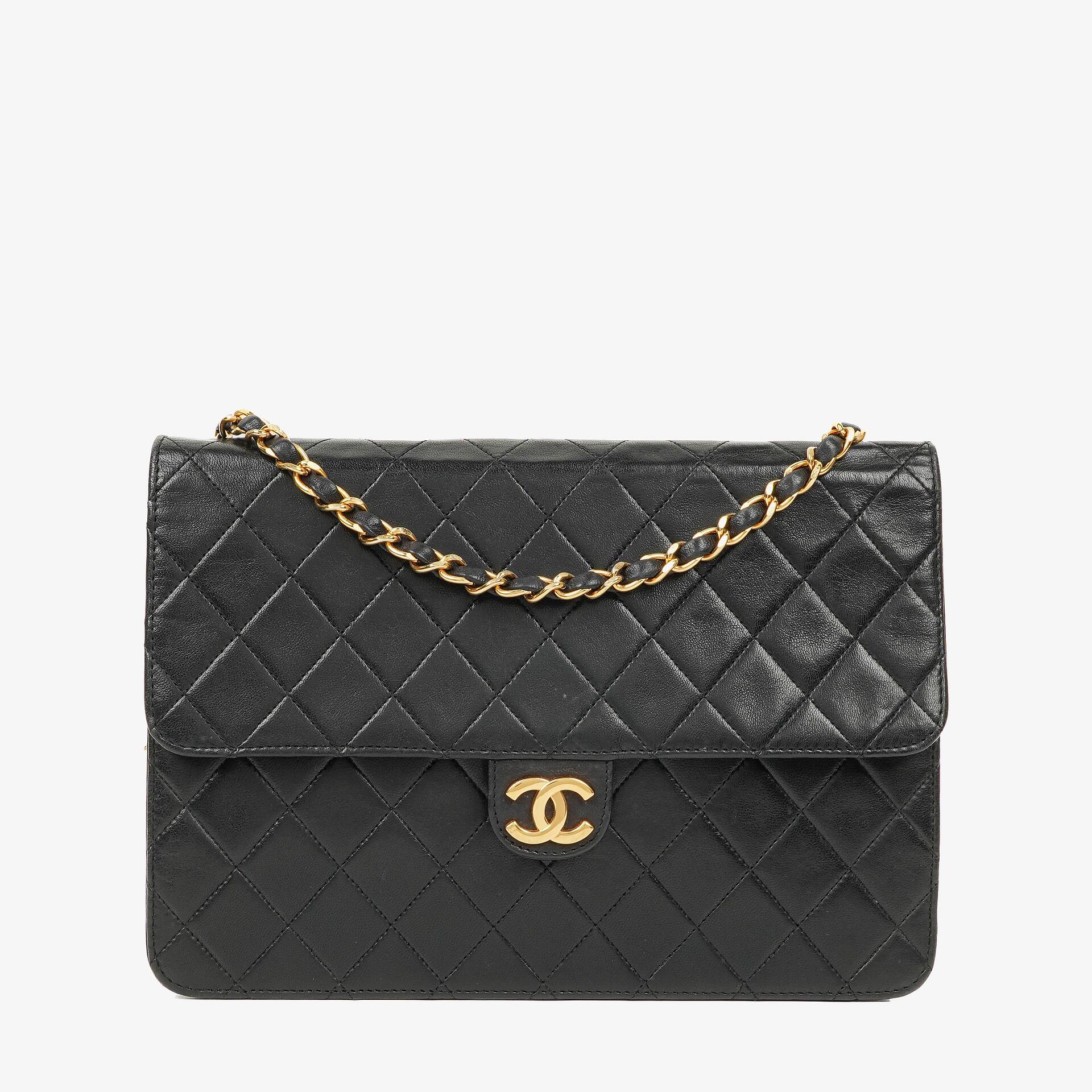 Chanel Medium Classic Single Flap Tasche aus schwarzem gestepptem Lammleder mit 24K vergoldeter Hardware