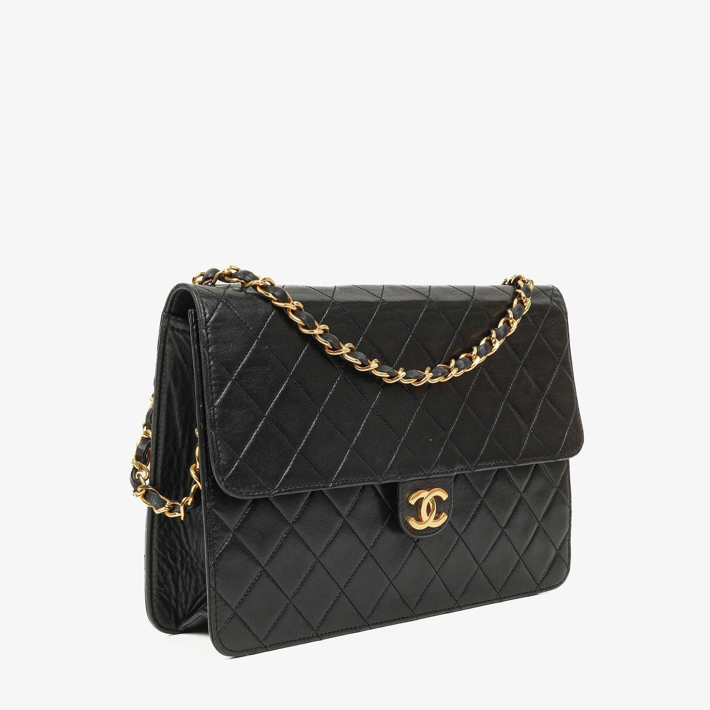 Chanel Medium Classic Single Flap Tasche aus schwarzem gestepptem Lammleder mit 24K vergoldeter Hardware