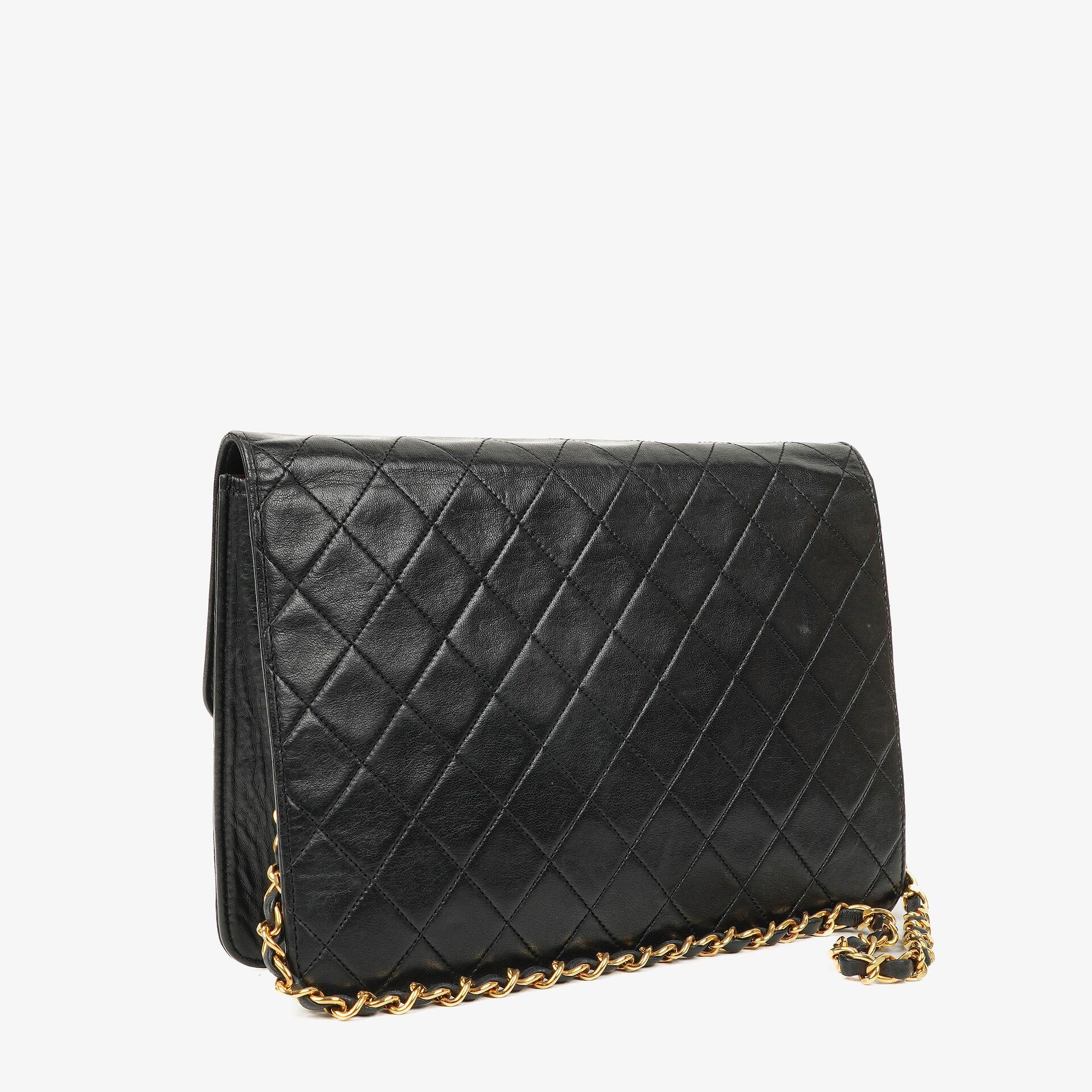 Chanel Medium Classic Single Flap Tasche aus schwarzem gestepptem Lammleder mit 24K vergoldeter Hardware