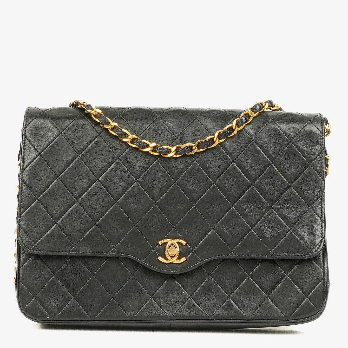 Chanel Medium Classic Single Flap Tasche aus schwarzem gestepptem Lammleder mit 24K vergoldeter Hardware