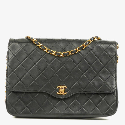Chanel Medium Classic Single Flap Tasche aus schwarzem gestepptem Lammleder mit 24K vergoldeter Hardware