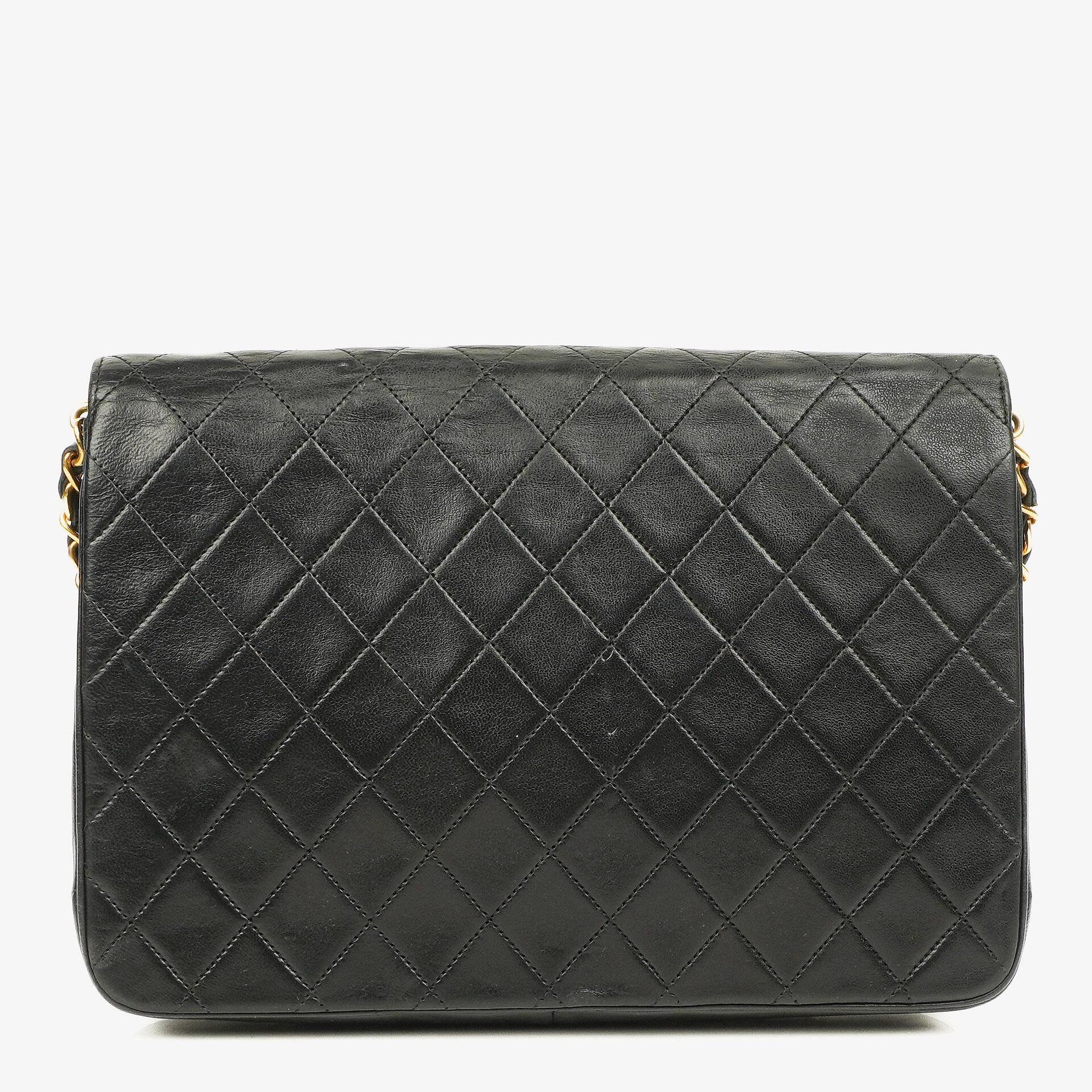 Chanel Medium Classic Single Flap Tasche aus schwarzem gestepptem Lammleder mit 24K vergoldeter Hardware
