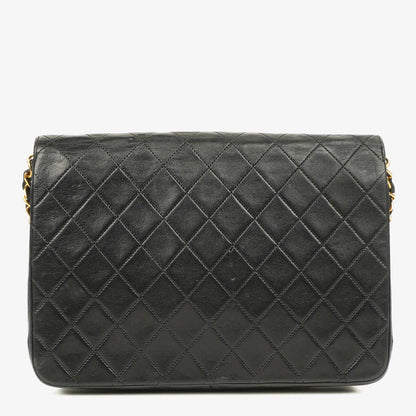 Chanel Medium Classic Single Flap Tasche aus schwarzem gestepptem Lammleder mit 24K vergoldeter Hardware