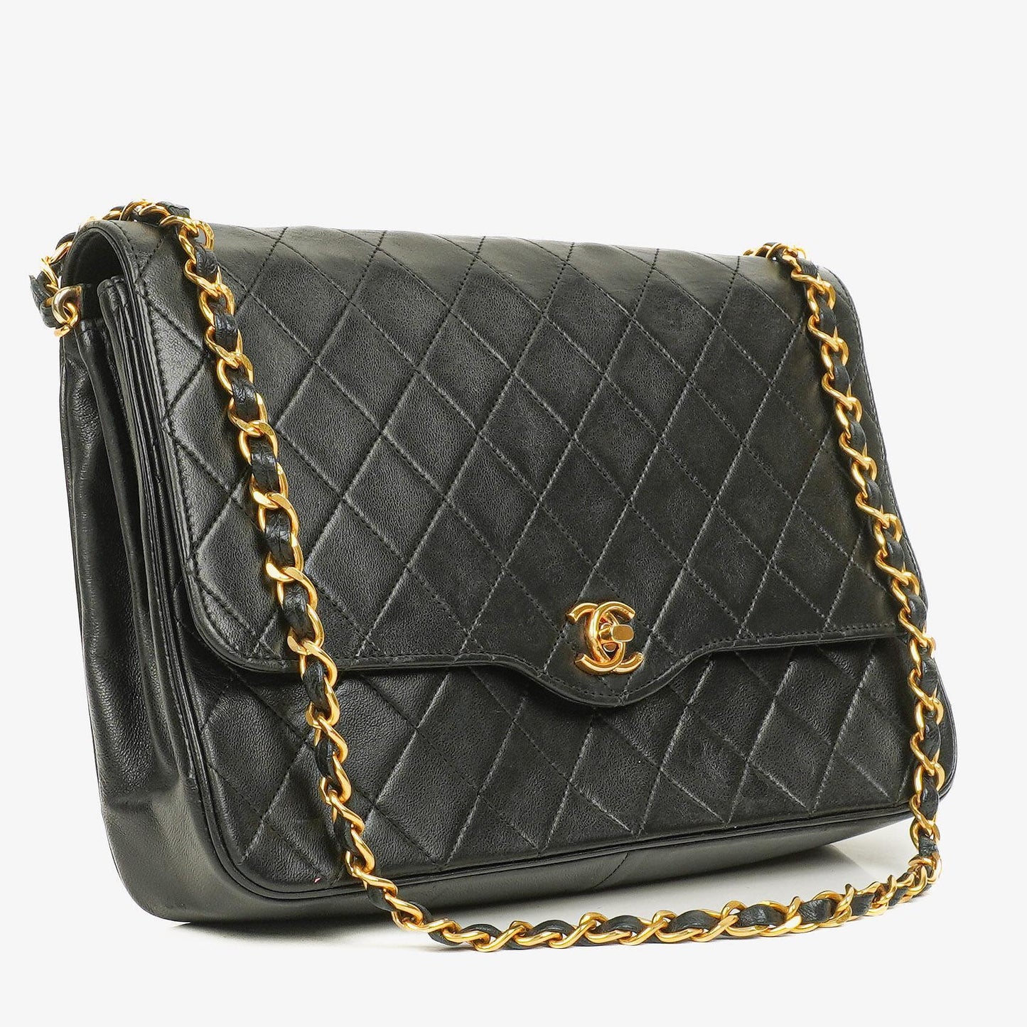 Chanel Medium Classic Single Flap Tasche aus schwarzem gestepptem Lammleder mit 24K vergoldeter Hardware