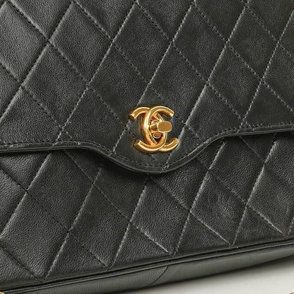 Chanel Medium Classic Single Flap Tasche aus schwarzem gestepptem Lammleder mit 24K vergoldeter Hardware