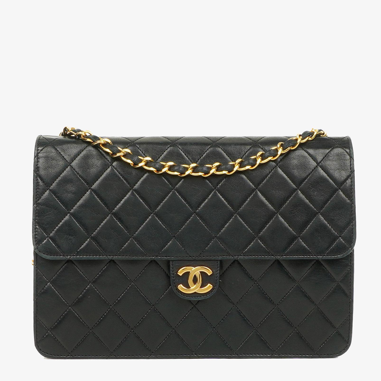 Chanel Medium Classic Single Flap Tasche aus schwarzem gestepptem Lammleder mit 24K vergoldeter Hardware
