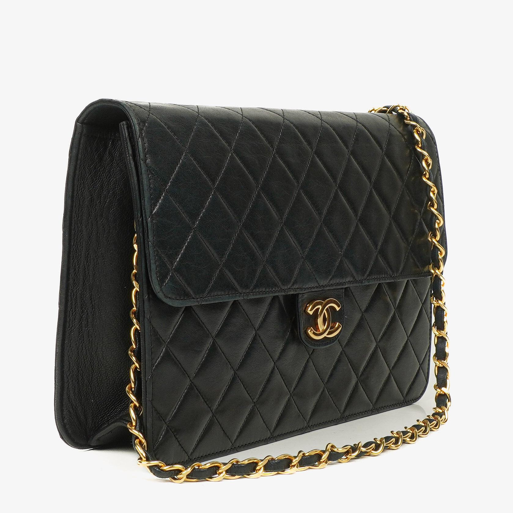 Chanel Medium Classic Single Flap Tasche aus schwarzem gestepptem Lammleder mit 24K vergoldeter Hardware