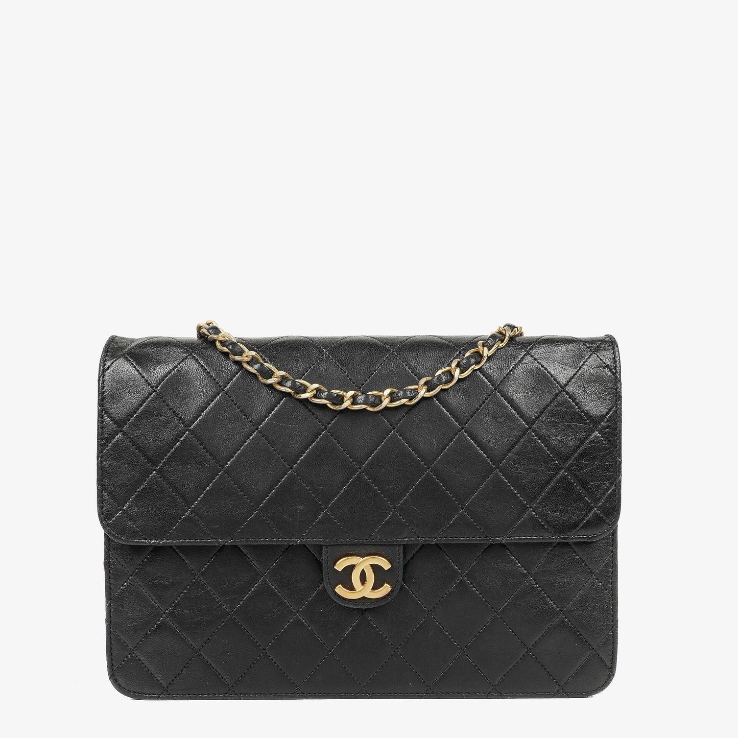 Chanel Medium Classic Single Flap Tasche aus schwarzem gestepptem Lammleder mit 24K vergoldeten Beschlägen