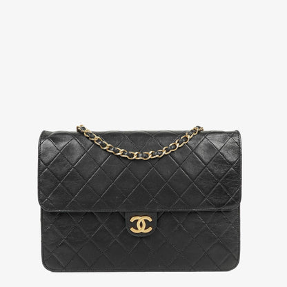 Chanel Medium Classic Single Flap Tasche aus schwarzem gestepptem Lammleder mit 24K vergoldeten Beschlägen