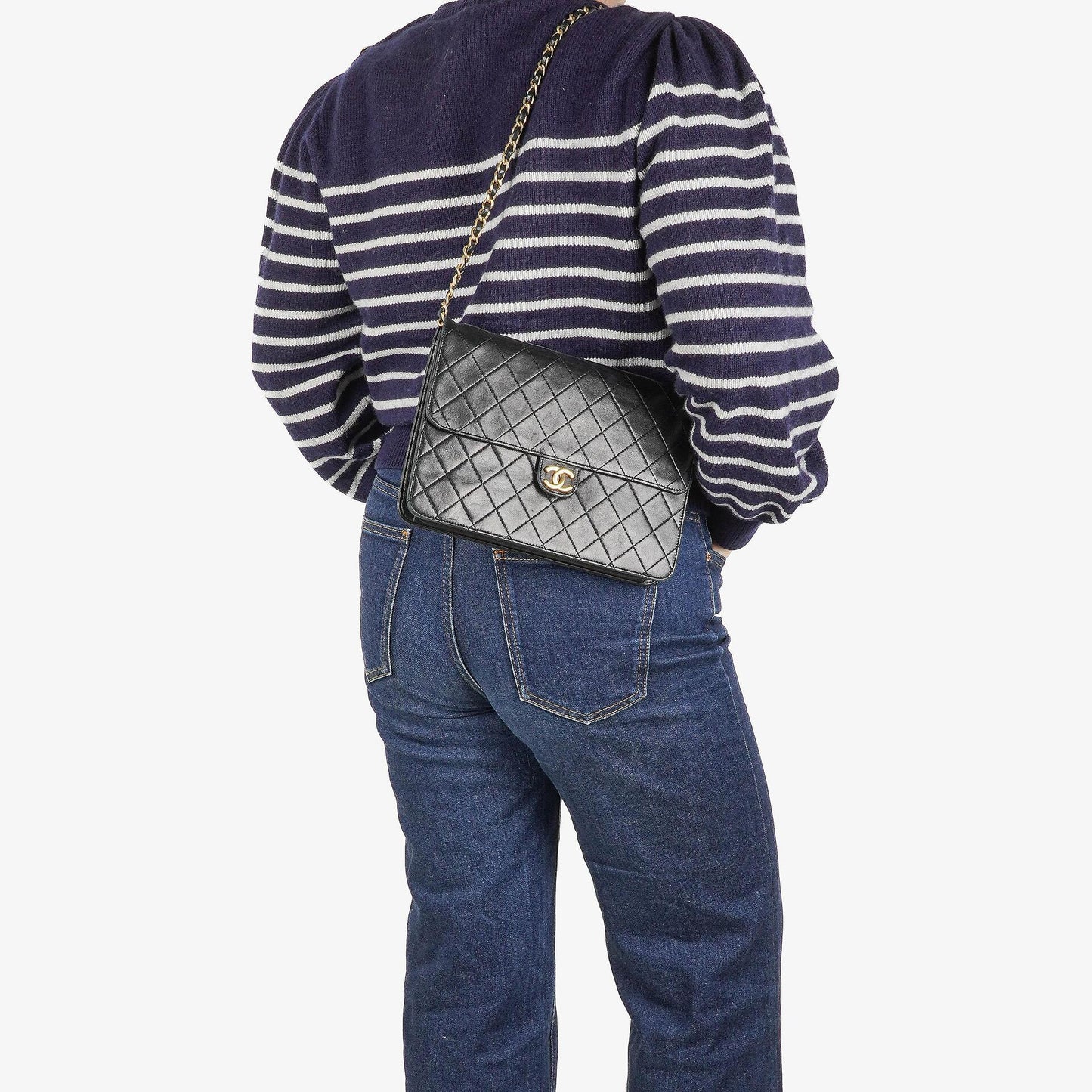 Chanel Medium Classic Single Flap Tasche aus schwarzem gestepptem Lammleder mit 24K vergoldeten Beschlägen