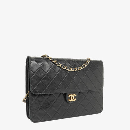 Chanel Medium Classic Single Flap Tasche aus schwarzem gestepptem Lammleder mit 24K vergoldeten Beschlägen