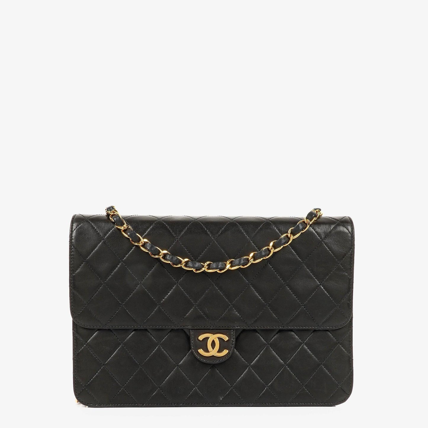 Chanel Medium Classic Single Flap Tasche aus schwarzem gestepptem Lammleder mit 24K vergoldeter Hardware