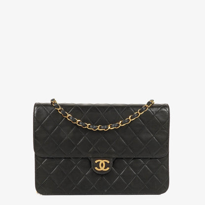 Chanel Medium Classic Single Flap Tasche aus schwarzem gestepptem Lammleder mit 24K vergoldeter Hardware