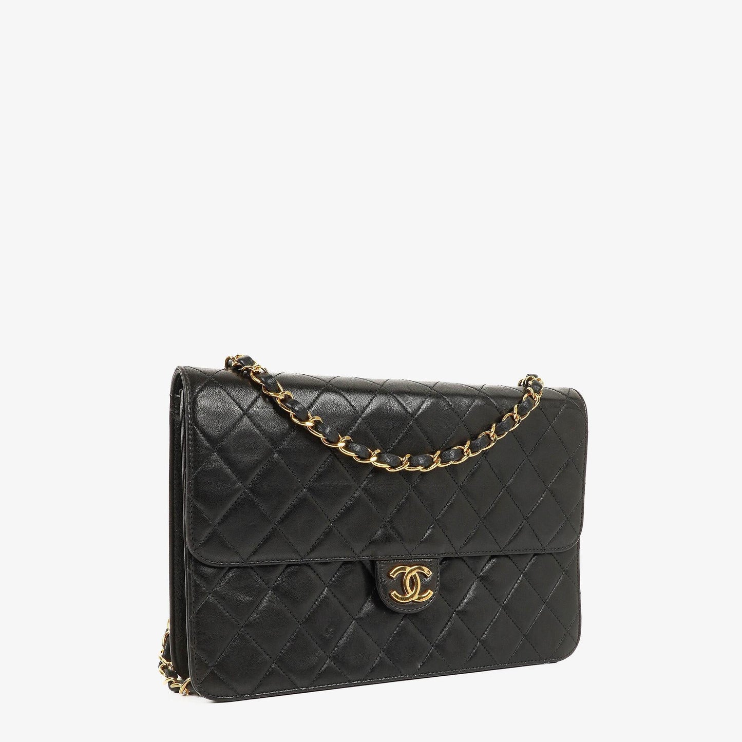 Chanel Medium Classic Single Flap Tasche aus schwarzem gestepptem Lammleder mit 24K vergoldeter Hardware