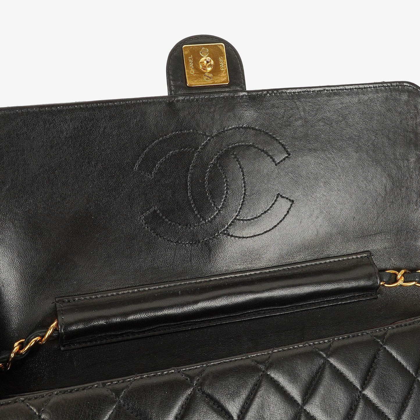 Chanel Medium Classic Single Flap Tasche aus schwarzem gestepptem Lammleder mit 24K vergoldeter Hardware
