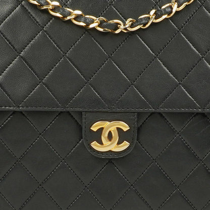 Chanel Medium Classic Single Flap Tasche aus schwarzem gestepptem Lammleder mit goldfarbenen Beschlägen