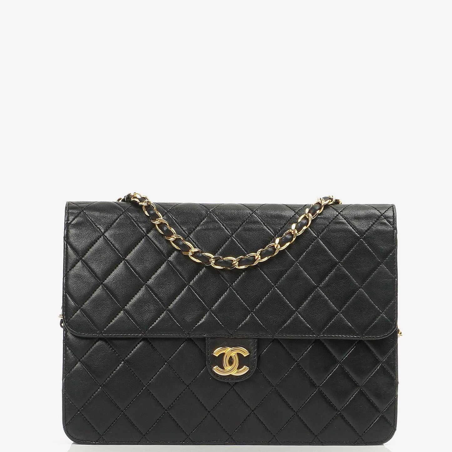 Chanel Medium Classic Single Flap Bag Dunkelmarine Gequiltetes Lammleder Hardware in Goldfarbe