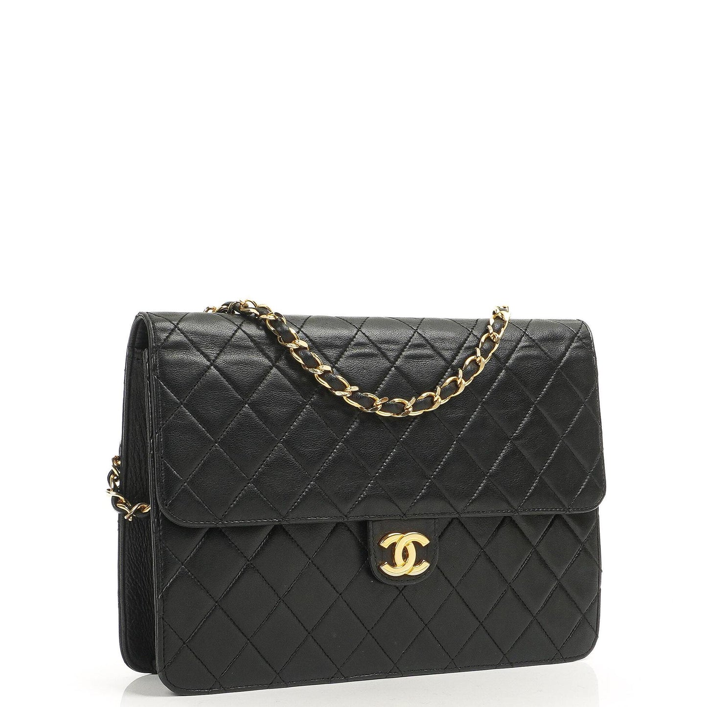Chanel Medium Classic Single Flap Bag Dunkelmarine Gequiltetes Lammleder Hardware in Goldfarbe