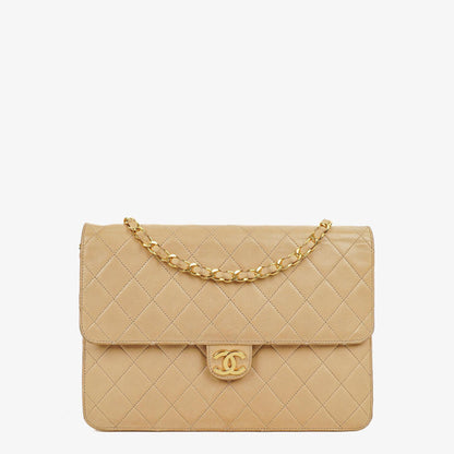 Chanel Medium Classic Single Flap Tasche aus beigem gestepptem Lammleder mit 24K vergoldeten Beschlägen