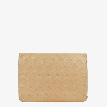 Chanel Medium Classic Single Flap Tasche aus beigem gestepptem Lammleder mit 24K vergoldeten Beschlägen