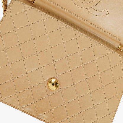 Chanel Medium Classic Single Flap Tasche aus beigem gestepptem Lammleder mit 24K vergoldeten Beschlägen
