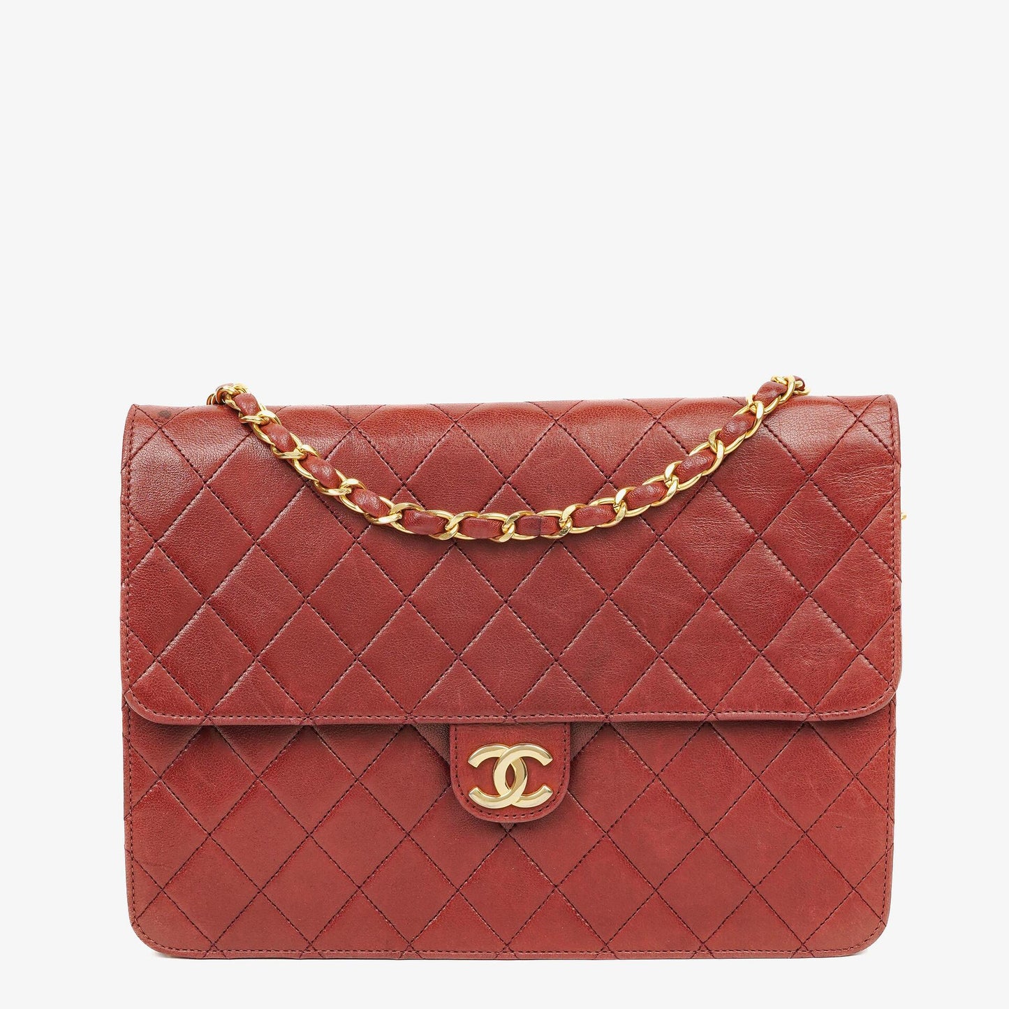 Chanel Medium Classic Single Flap Tasche aus burgunderrotem gestepptem Lammleder mit goldfarbener Hardware