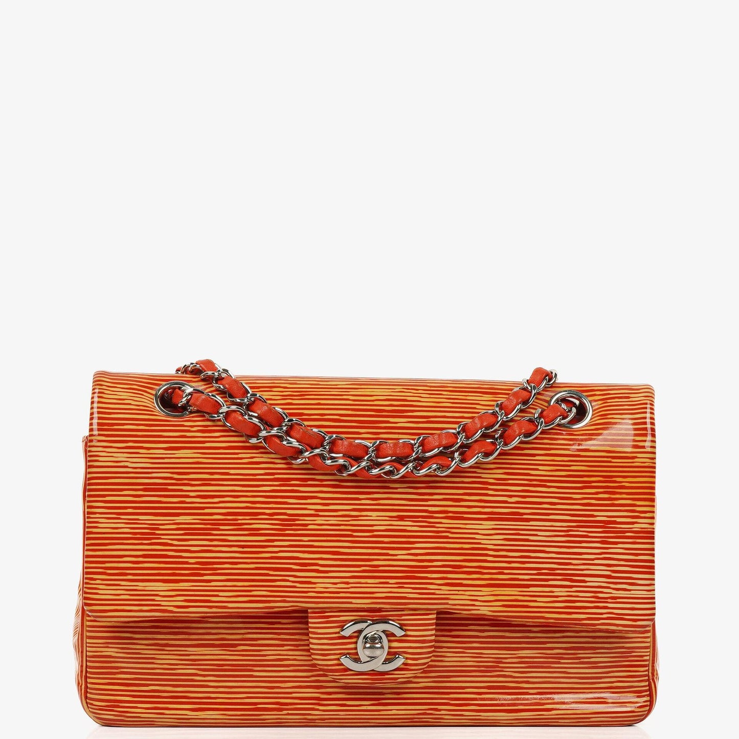 Chanel Classic Medium Double Flap Tasche aus gestreiftem Lackleder, 2014
