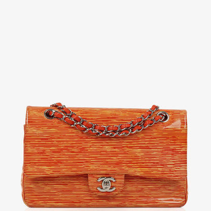 Chanel Classic Medium Double Flap Tasche aus gestreiftem Lackleder, 2014