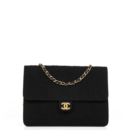 Chanel Medium Classic Vintage Schwarz gesteppte Jersey Single Flap Tasche mit Goldfarbenen Beschlägen