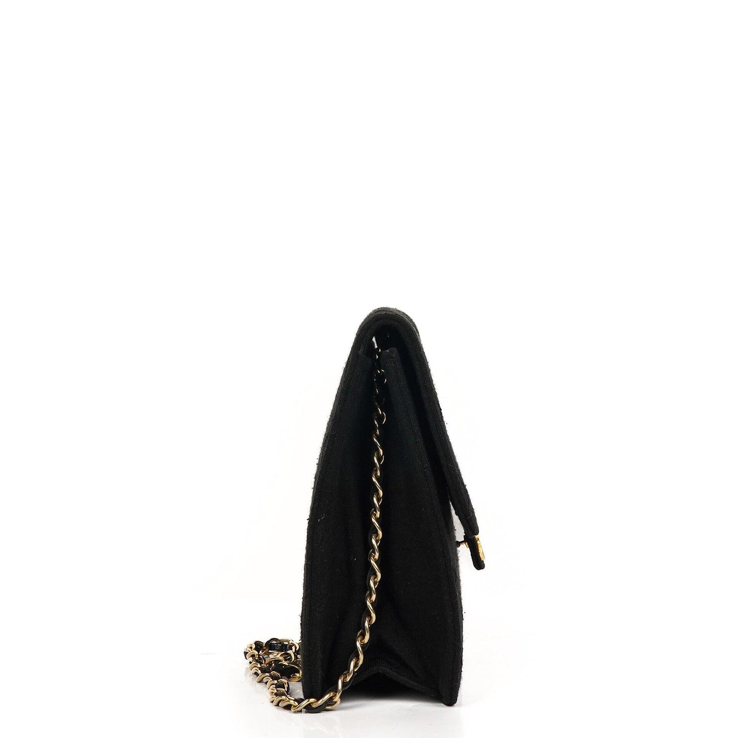 Chanel Medium Classic Vintage Schwarz gesteppte Jersey Single Flap Tasche mit Goldfarbenen Beschlägen