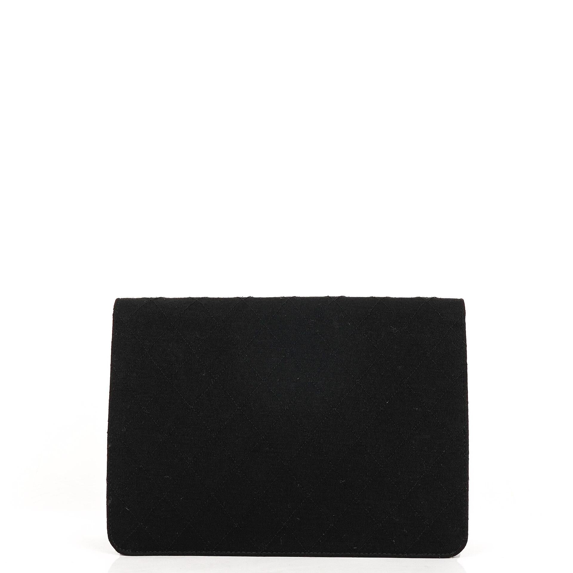 Chanel Medium Classic Vintage Schwarz gesteppte Jersey Single Flap Tasche mit Goldfarbenen Beschlägen