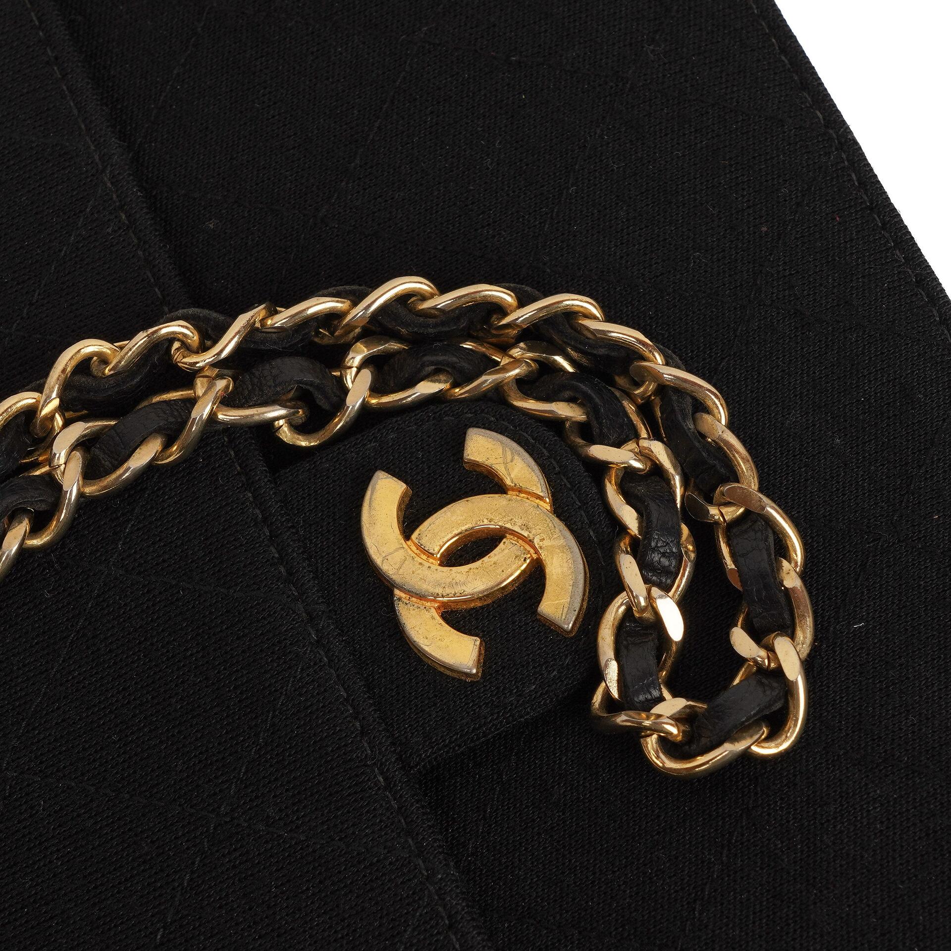 Chanel Medium Classic Vintage Schwarz gesteppte Jersey Single Flap Tasche mit Goldfarbenen Beschlägen