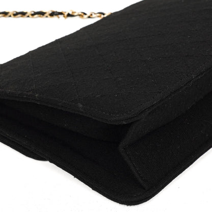 Chanel Medium Classic Vintage Schwarz gesteppte Jersey Single Flap Tasche mit Goldfarbenen Beschlägen